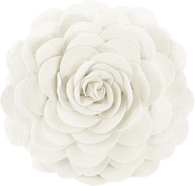 Fennco Styles Eva's Flower Garden Decorative Filled Throw Pillow 13" Round - Ivory Floral Accent Pillow for Home, Couch, Bed, Living Room, Holiday and Office Décor