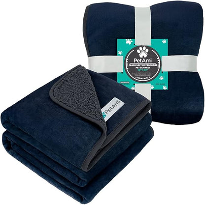 PetAmi Waterproof Dog Blanket Sherpa Fleece, Pet for Medium Large Dogs, Reversible Cat Throw Bed Couch Sofa Furniture Protector, Soft Plush Microfiber (X-Large 60x80, Blue/Gray), Navy/Gray