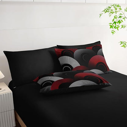 7 Piece Black and Red Queen Comforter Set Geometric Pattern，Geometric Bedding Set Boys，Geometric Bedroom Decor，(1 Comforter, 1 Flat Sheet, 1 Fitted Sheet, 2 Pillowcase and 2 Pillow Sham)