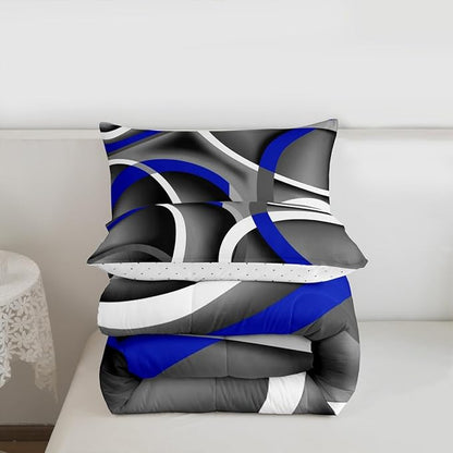 Castle Fairy Circle Comforter Set Twin Size for Boys Kids - Gray Black Blue Swirls Room Decor Abstract Stripes Teens Bedroom Retro Style Bedding Set with 1 Pillow Case - Lightweight Warm Soft