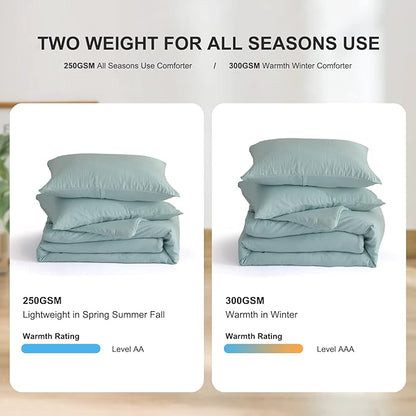 COTTEBED Ultra-Soft Sage Green Comforter Sets for Queen Bed - Light Weight All Season Solid Fluffy Washed Cotton Full Size Bedding Down Alternative Comforters Pillow Sham, Forest Sage Green Full/Queen
