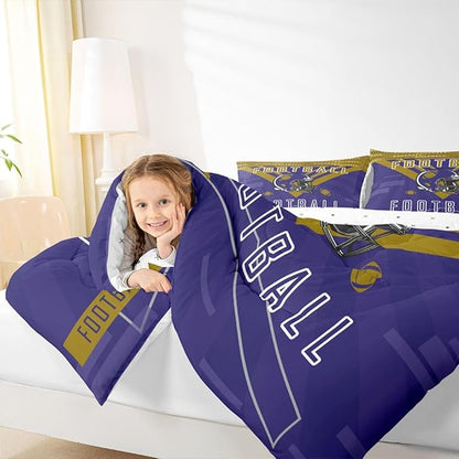 Feelyou Football Bedding Set Boys Girls Toddler Size Women Men Rugby Sports Comforter Football City Duvet Quilt Purple Brown Room Decor