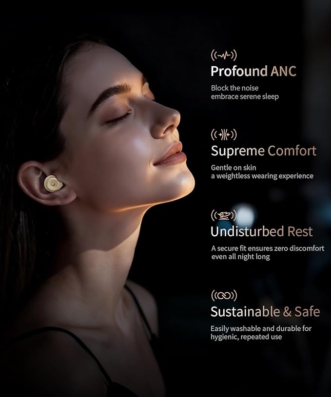 Ear Plugs for Sleeping 45dB Reusable Noise Cancelling Ear Plugs with 8 Eartips and Travel Case for Concerts, Snoring, Travel, Study Sleeping earplugs(Beige)