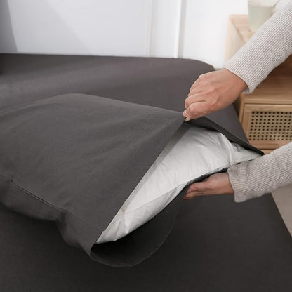 Simple&Opulence Belgian Linen Sheet Set Solid Color - 4 Pieces (1 Flat Sheet, 1 Fitted Sheet & 2 Pillowcases) Natural Flax Cotton Blend Soft Breathable Farmhouse Bedding - Queen Size, Dark Grey