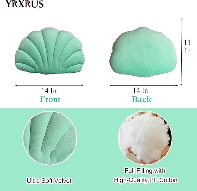 YRXRUS Lake Green Seashell Accent Ocean Series Ultra Soft Velvet Cushion for Bed Living Kids Room 3D Insert Pillow 14X11 Inch
