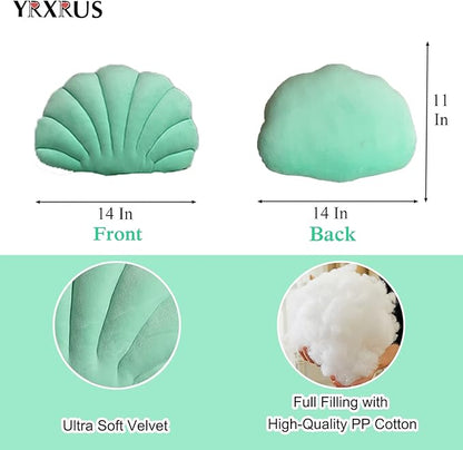 YRXRUS Lake Green Seashell Accent Ocean Series Ultra Soft Velvet Cushion for Bed Living Kids Room 3D Insert Pillow 14X11 Inch
