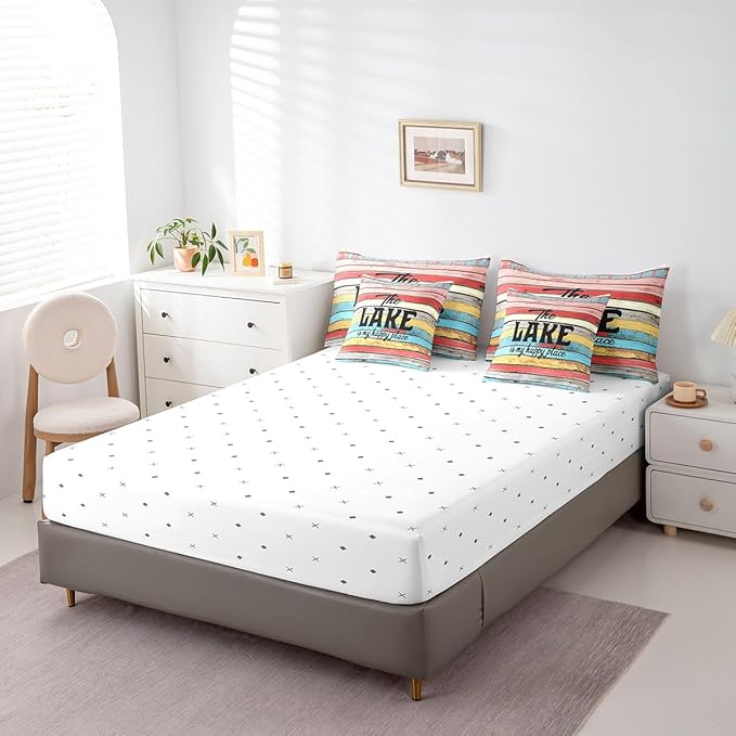 Erosebridal Twin Size Lake Themed Comforter Sets with Sheets 7-Piece Lake House Comforter Set Bed-in-a-Bag (1 Comforter, 1 Flat Sheet 1 Fitted Sheet 2 Pillowcases and 2 Throw Pillow Covers)