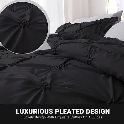 JOLLYVOGUE Black/Gray Bed in a Bag Comforter Set for Bedroom, Pintuck Twin Size Comforter Sets 5 Pieces, Bedding Comforter Sets with Comforter, Sheets,Ruffled Shams & Pillowcases