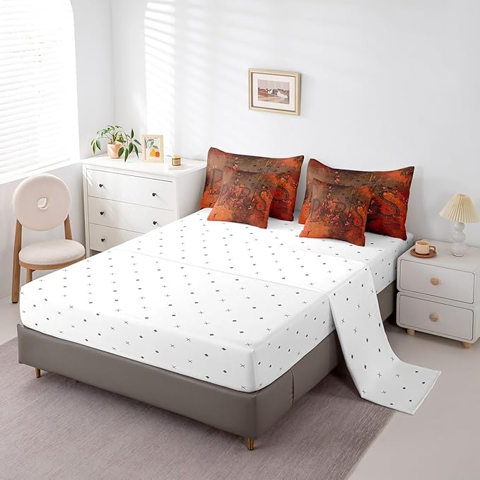 Erosebridal French Paris King Comforter Set 7-Piece Romantic Eiffel Tower Bed in a Bag, Red Gradient Bedding Comforter Sets Retro Grunge Bedding Set with Fitted Sheet, Flat Sheet and Pillowcases