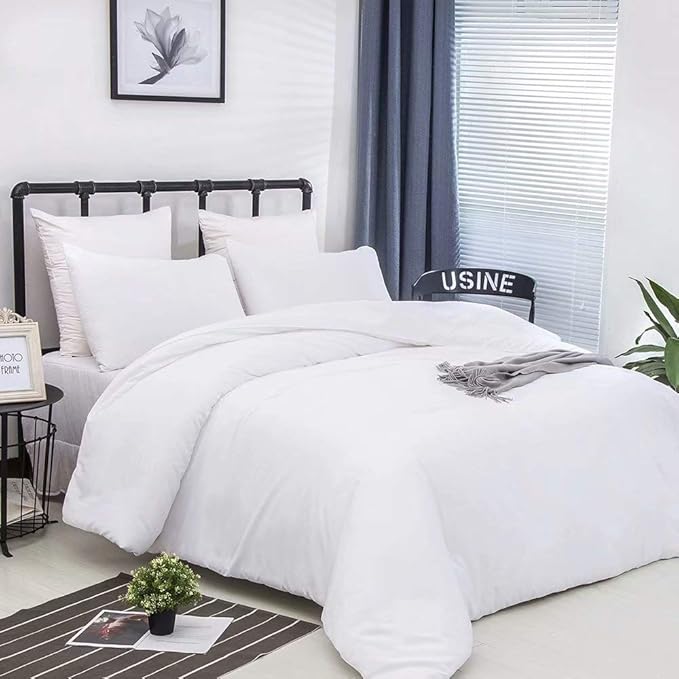 CLOTHKNOW White King Size Comforter Set 3Pcs White Bedding Comforter Sets Soft All Season Men Women Comforter Sets with 2 x Pillow Cases