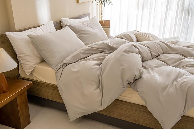 CozyTide Cotton Comforter Full Size,3 Pieces Lightweight Fluffy Linen Like Textured Comforter Set 3 Pieces Vintage Boho Full Bedding Set Ultra Soft