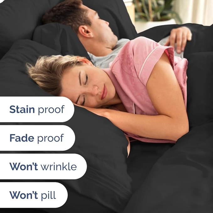 Full XL Bed Sheet Set - 4 Piece Extra Long Extended Full XL Sheets - Ultra-Soft, Breathable & Cooling - Fits 8” to 16" Mattress w/ Deep Pockets - 54" x 80" - Easy-Fit, Wrinkle & Fade Resistant - Black