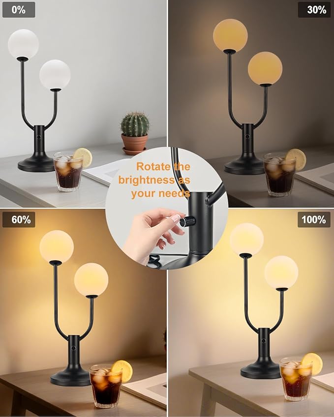 Modern Black Table Lamp for Bedroom, Dimmable Globe Table Lamp 2-Light Desk Lamp 3000K Warmwhite Nightstand Bedside Lamps for Living Room End Table(G9 Bulb Included)