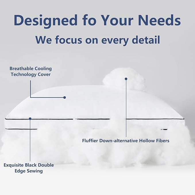CozyLux Pillows King Size Set of 4, Soft and Supportive 3D Down Alternative Bed Pillow for Sleeping 4 Pack White, Luxury Hotel Quality Gusseted Bedding Pillows for Back, Stomach or Side Sleepers 18x34