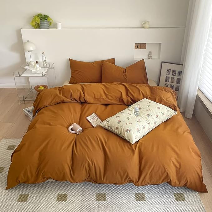 Luxlovery Pumpkin Color Comforter Set Queen Rust Comforter Bedding Set Full Burnt Orange Caramel Soft Blanket Quilts Pumpkin Brown Terracotta Comforter with 2 Pillowcases