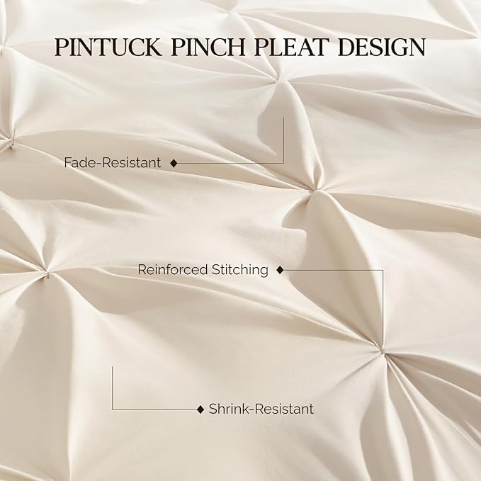 Andency Beige Oversized King Comforter Set (120x98Inch), 3 Pieces Lightweight Pinch Pleat Cal King Bedding Comforters & Sets, Oversized Pintuck Soft Fluffy Down Alternative Bed Set for All Season