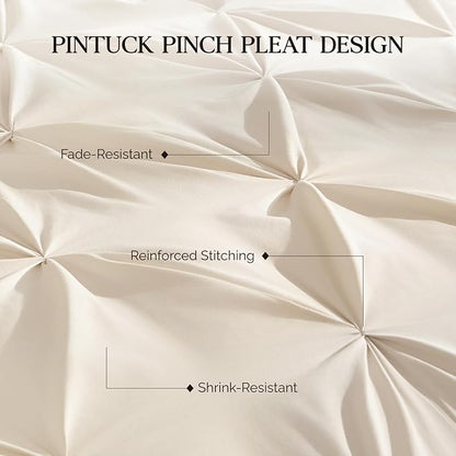 Andency Beige Comforter King (104x90Inch), 3 Pieces Pinch Pleat Lightweight Soft Comforter Set, All Season Pintuck Microfiber Bedding Set