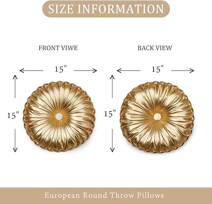 EUCIOR Gold Throw Pillows,Circular Pillow,Pumpkin Pleated Handmade Throw Pillows,Gold Pillows,Smooth Metallic Leather Decorative Pillows for Home Decor Bedroom Living Room Couch Bed Sofa
