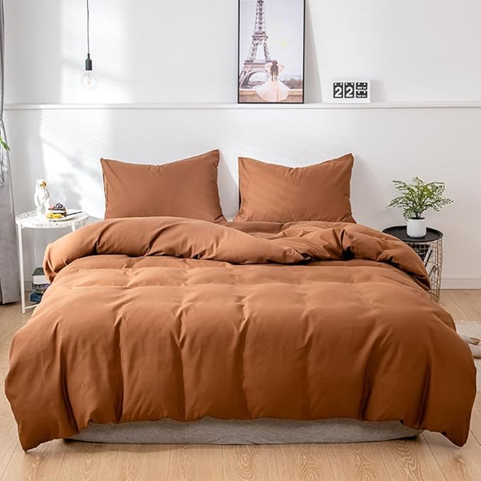 CLOTHKNOW Pumpkin California King Comforter Set 3Pcs Brown Rust Bedding Comforter Sets Soft Terracotta Comforter Caramel Comforter with 2 x Pillow Cases