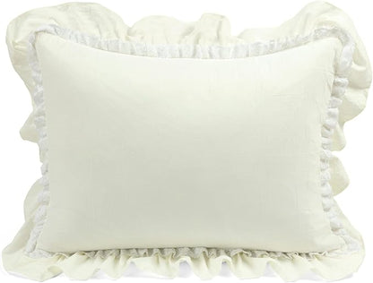 Lush Decor Ella Ruffle Lace Comforter, 2 Piece Set, Twin, Ivory - Cute Comforter - Twin Bedding Set - White Bedding - Coquette Decor - White Lace Trim - Ruffle Trim