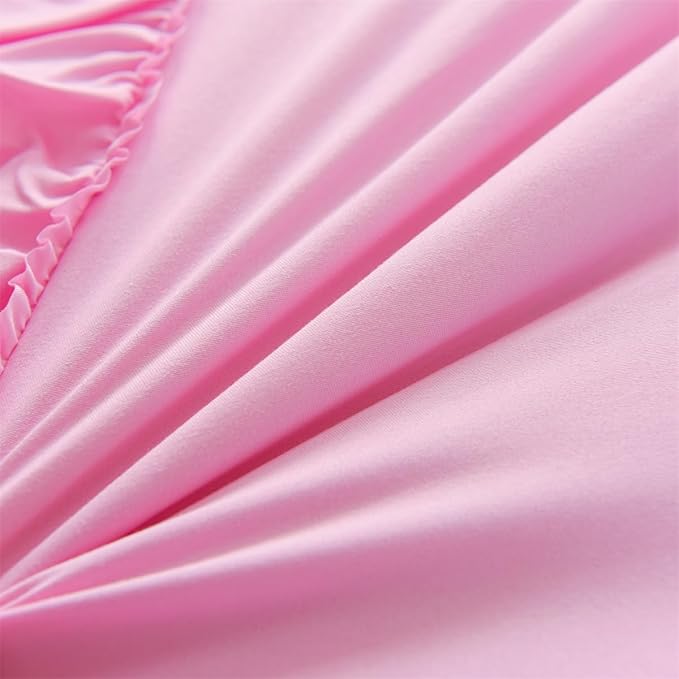 Holawakaka Pink Waterfall Ruffle Comforter Set Full Size Multi-Layers Ruffled Shabby Chic 3PCS Bedding Set for Girls Women, Kids Teens Ruched Dorm Bed Set