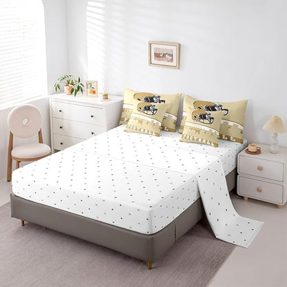 Erosebridal Football 7 Pcs Comforter Set King Football Fans Bedding for Men Football City Sheet Set Bed in A Bag Yellow Rugby Competition Room Decor Sports Ball Game Quilt