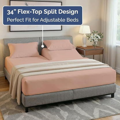 Flex Top Split Head King 4 Piece Sheet Set - Comfy Breathable & Cooling Bed Sheets Set - Hotel Luxury Bedding for Women, Men, Kids, Teens, Boys & Girls - Deep Pockets, Ultra-Soft - Oeko-Tex - Mauve