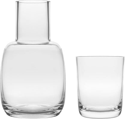 Glass - 2 Piece Water Set -Bedside Night Water Carafe/Desktop Water Pitcher - With Tumbler - European Quality - by Barski - Carafe is 24 oz. - Made in Europe