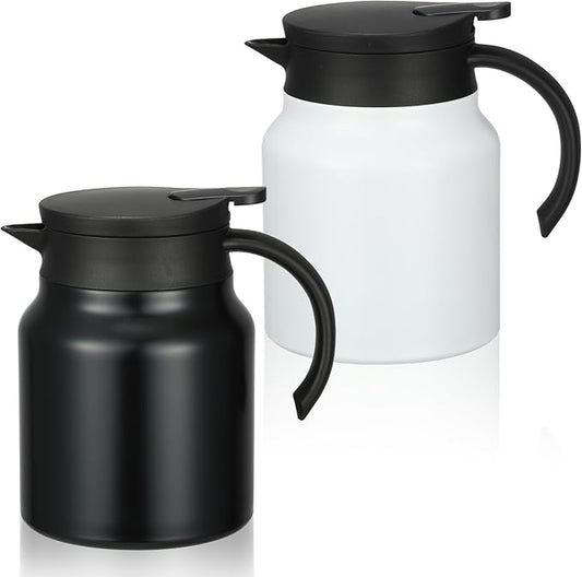 Small Thermal Coffee Carafe Stainless Steel Insulated Creamer Carafe Tea Pot 34Oz Insulation Pot (Black and White, 1000ML(34Oz))