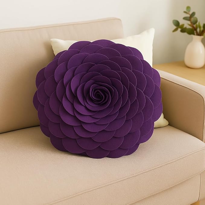 Fennco Styles Eva's Flower Garden Decorative Filled Throw Pillow 13" Round - Violet Floral Accent Pillow for Home, Couch, Bed, Living Room, Holiday and Office Décor