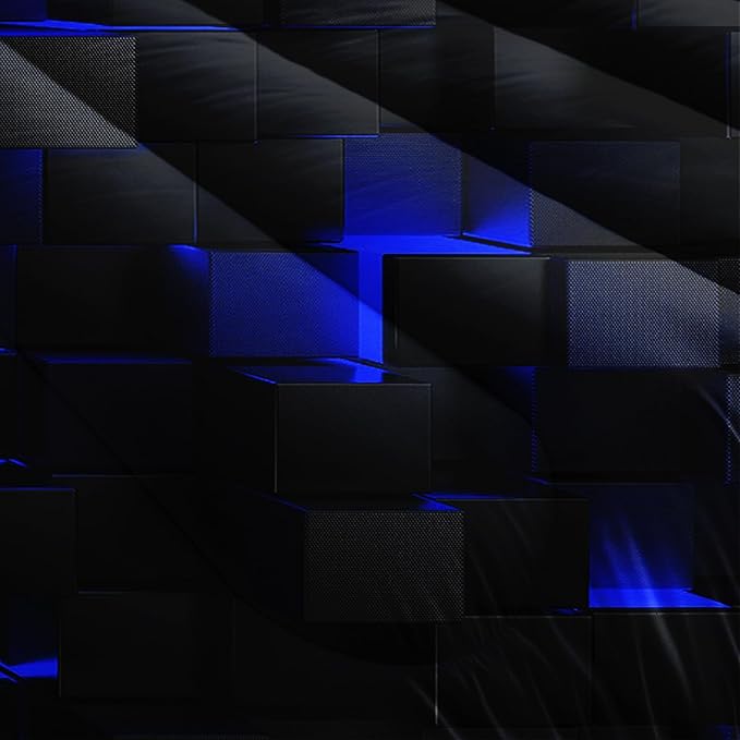Neon Blue Black Comforter Set Queen Geometric Kids Bedding Set,3 PCS Geometry Honeycomb Bed Set Modern Quilt Set 1 Comforter 2 Pillow Cases Cool Room Decor All Season B-Side Black