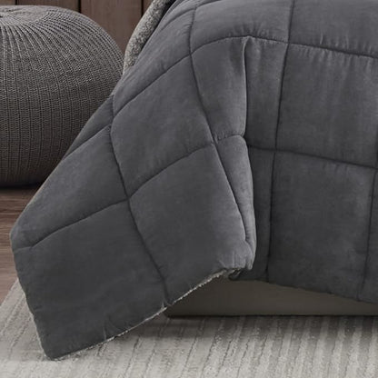 Eddie Bauer - King Comforter Set, Microsuede Bedding with Soft Sherpa Reverse, 3 Piece Bed Set with Matching Pillowcases (Sherwood Grey)
