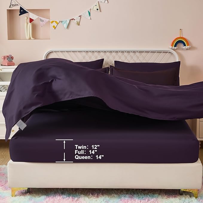 Dinjoy Girls Comforter Set Queen Size 7 Pieces Bed in A Bag Ombre Purple White Rainbow Bedding Set Collections for Teen Women (1 Comforter, 1 Flat Sheet, 1 Fitted Sheet, 2 Pillow Shams, 2 Pillowcases)