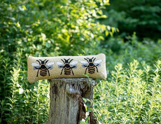 Chandler 4 Corners Artist-Designed Bumblebee Hand-Hooked Wool Decorative Throw Pillow (8 in x 24 in) Farm & Garden Pillow for Couches & Beds - Low Maintenance Nature Queen Bee, Honey Bee Home Décor