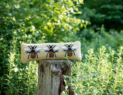Chandler 4 Corners Artist-Designed Bumblebee Hand-Hooked Wool Decorative Throw Pillow (8 in x 24 in) Farm & Garden Pillow for Couches & Beds - Low Maintenance Nature Queen Bee, Honey Bee Home Décor