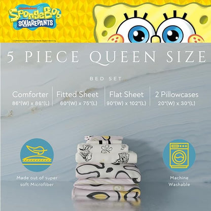 Collectibles Spongebob Squarepants Jellyfish Recycled Bedding 7 Piece Super Soft Reversible Comforter and Sheet Set, Queen, (100% Official Licensed Product) by Franco