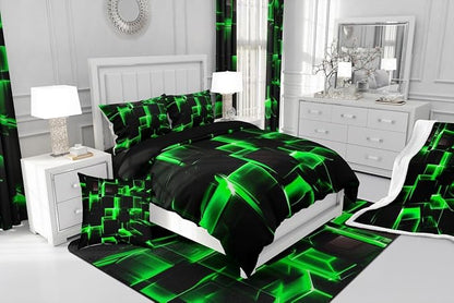 Erosebridal Honeycomb Bedding Set Twin Size, 3D Modern Abstract Square Grid Comforter for Kids Girls Boys Green Neon Light Geometric Print Bed Set Bedroom Decor, 2 Pieces