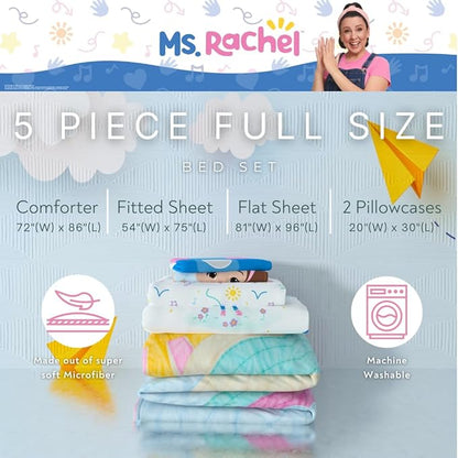 Ms. Rachel Educational Adventures Kids Bedding Super Soft Microfiber Comforter and Sheet Set, 5 Piece Full Size, (Officially Licensed Product) by Franco