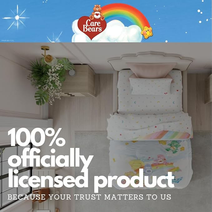 Care Bears Classic Super Soft Cozy Reversible Microfiber Comforter and Sheet Set, 5 Piece Full Size, (Official Licensed Product) by Franco Collectibles