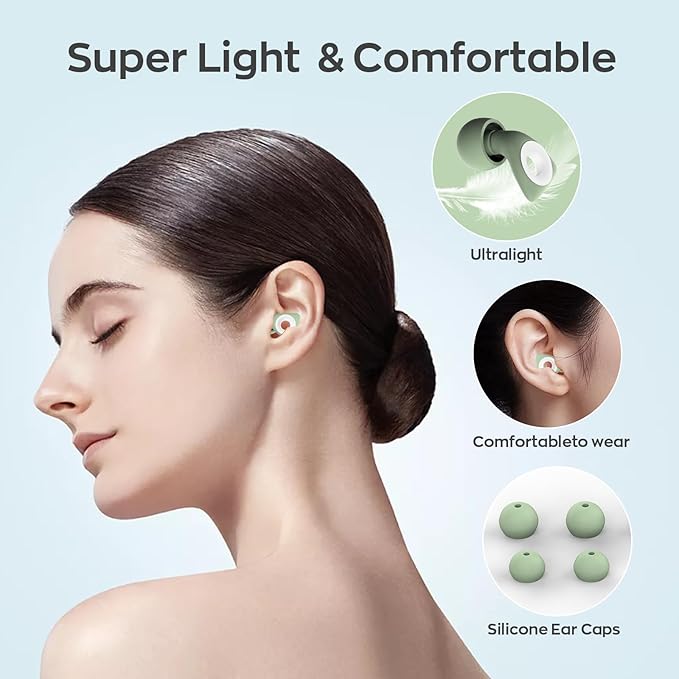 Dison Ear Plugs for Sleeping, Reusable Earplugs for Noise Reduction Silicone Hearing Protection Ear Plugs with 6 Ear Tips Green