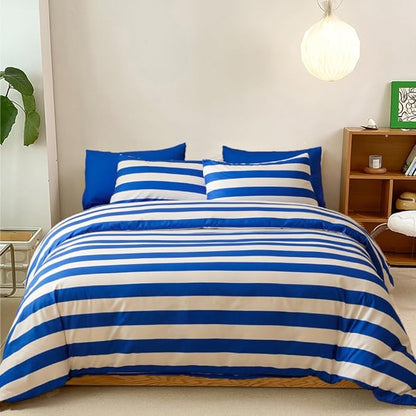 CLOTHKNOW Striped Comforter Set California King 3Pcs Blue White Bedding Comforter Sets Blue White Stripes Comforter Blue Comforter Sets