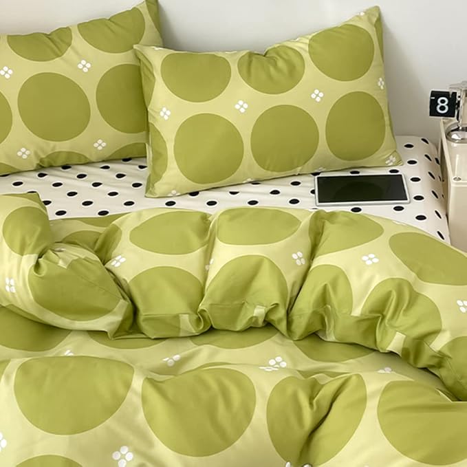CLOTHKNOW Green King Size Comforter Set 3Pcs Dot Bedding Comforter Sets Green Bedding King Sets Boho Comforter Ball Bedding Sets