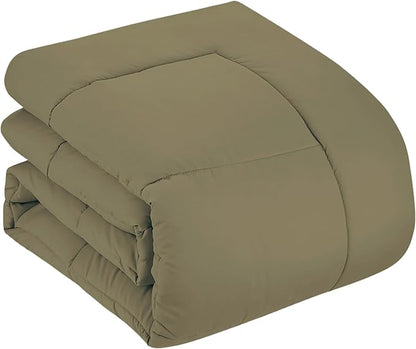 Sweet Home Collection 7 Piece Comforter Set Bag Solid Color All Season Soft Down Alternative Blanket & Luxurious Microfiber Bed Sheets, Sage, Twin XL