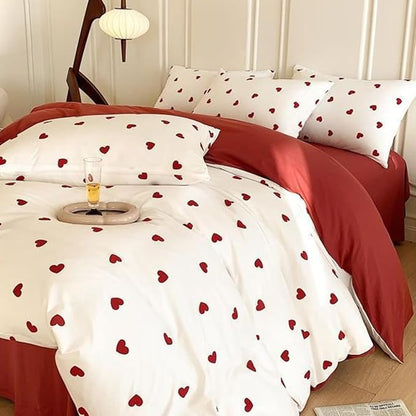 White Queen Comforter Set - Red Heart Comforter Set Queen Size, Quilt Bedding Set 3 Pieces, Soft & Lightweight Comforter(90‘’ x 90‘’) for Girl All Season & 2 Pillowcases(30‘’x20‘’)