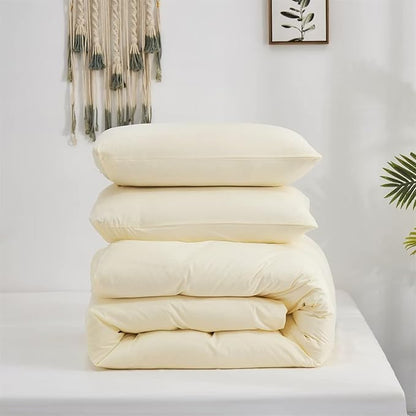 Houseri Ivory Comforter Set Queen Beige Yellow Bedding Size Off White Sets for Women Girls Cream Blanket Queen(90''*90''-Comforter)