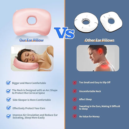 Ear Piercing Pillow for Side Sleepers, Pillow with an Ear Hole for CNH and Ear Pain Ear Inflammation Pressure Sores (Light Pink Silk, 17.3"x12.6"x2")