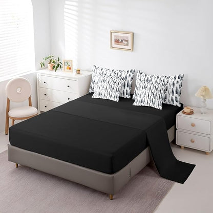 Erosebridal 7Pcs Black and White Twin Size Comforter Set,Gray Art Abstract Striped Bed in A Bag for Women Men Adults,Boho Graffiti Watercolor Modern Bedding with Bed Sheets,Geometric Quilt Set