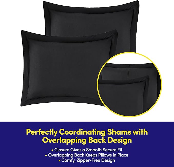 Full Size Comforter Set Quilted Stripe Bedding Bundle – Stylish Set with Comforter, Mattress Protector, Sheet Set & Pillow Shams — Sophisticated Striped Design for Home & Guest Rooms, Black