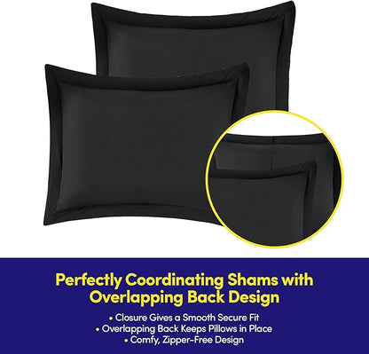 Full Size Comforter Set Quilted Stripe Bedding Bundle – Stylish Set with Comforter, Mattress Protector, Sheet Set & Pillow Shams — Sophisticated Striped Design for Home & Guest Rooms, Black/Charcoal