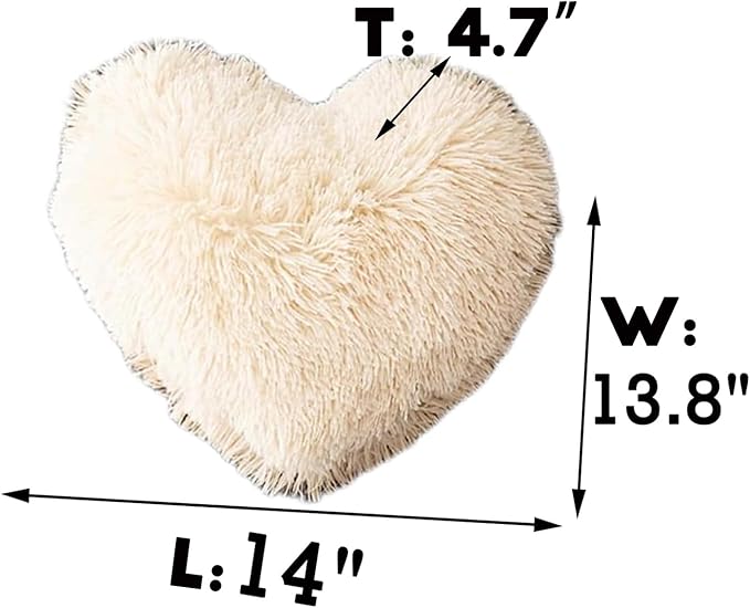MorroMorn Fluffy Heart Throw Pillows, Shaggy Decorative Pillow for Sofa Couch Bed, Cute Room Decor Decorations for Women Girls Kids (Khaki)
